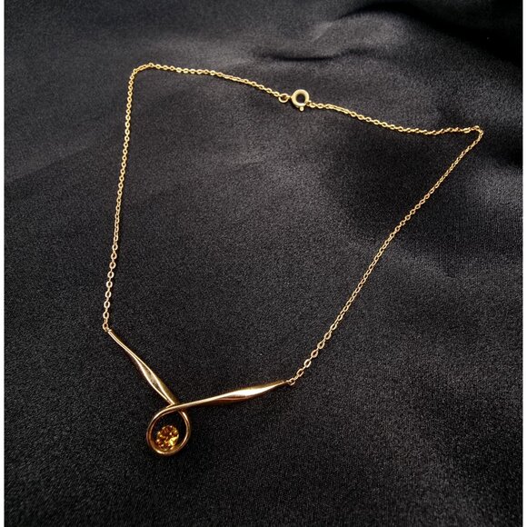 Vintage Gold-Tone Rhinestone Necklace With Elegant Loop Pendant Design - Picture 3 of 5